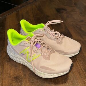 New Balance Pink and Green Athletic Shoes with Mesh Upper